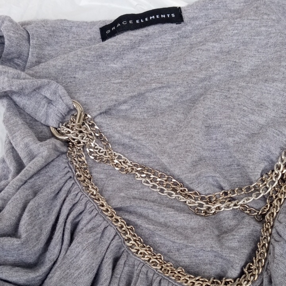 Grace Elements Heather Gray Blouse With Silver Ch… - image 1